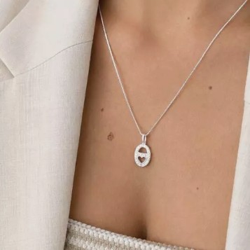 Colar Oval Coração – Banhado a Prata (cód. z.19-G)