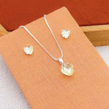 Conjunto Coração Amarelo – Banhado a Prata (cód. 33-J)